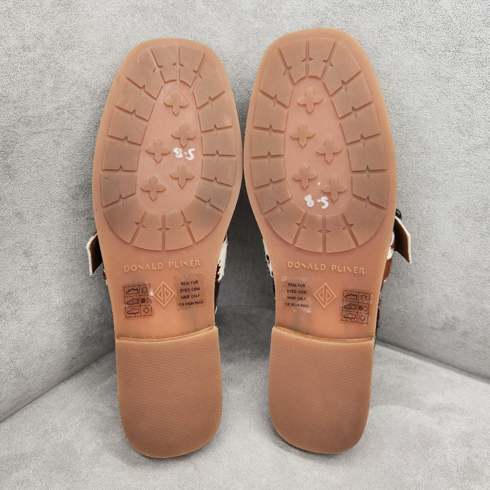 Donald Pliner Mules 8.5 Brown White Cow Hair Calf Leather Sabel Comfort New $200 - Picture 15 of 16